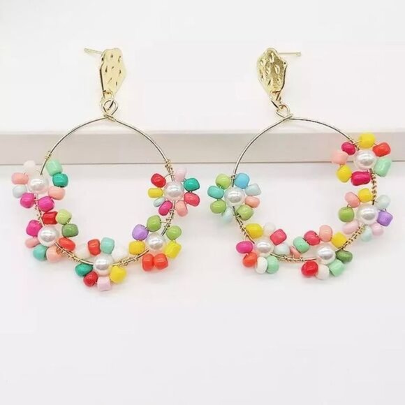 Bohemian Multicolor Hoop Beaded Earrings - Picture 1 of 4